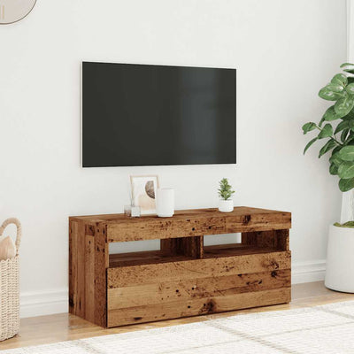 TV-Schrank mit LED-Leuchten Altholz-Optik 90x35x40 cm