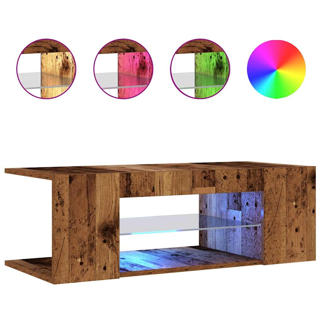 TV-Schrank mit LED-Leuchten Altholz-Optik 90x39x30 cm