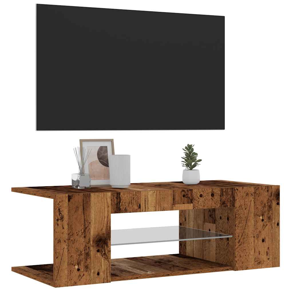 TV-Schrank mit LED-Leuchten Altholz-Optik 90x39x30 cm