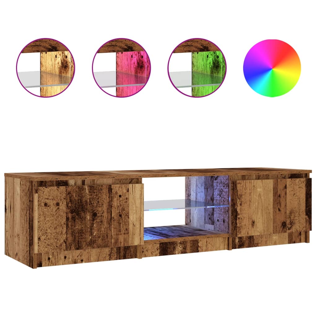 TV-Schrank mit LED-Leuchten Altholz-Optik 140x40x35,5 cm