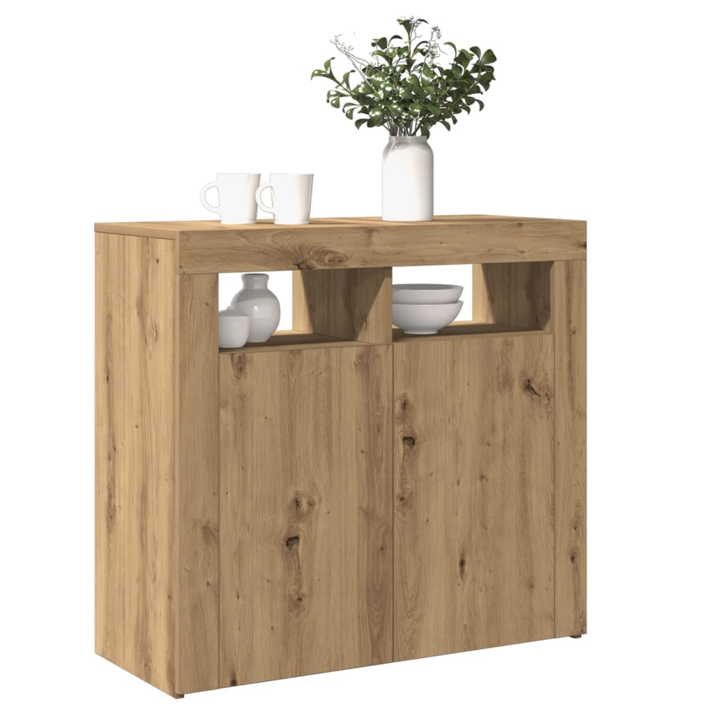 Sideboard mit LED-Leuchten Artisan-Eiche 80x35x75 cm