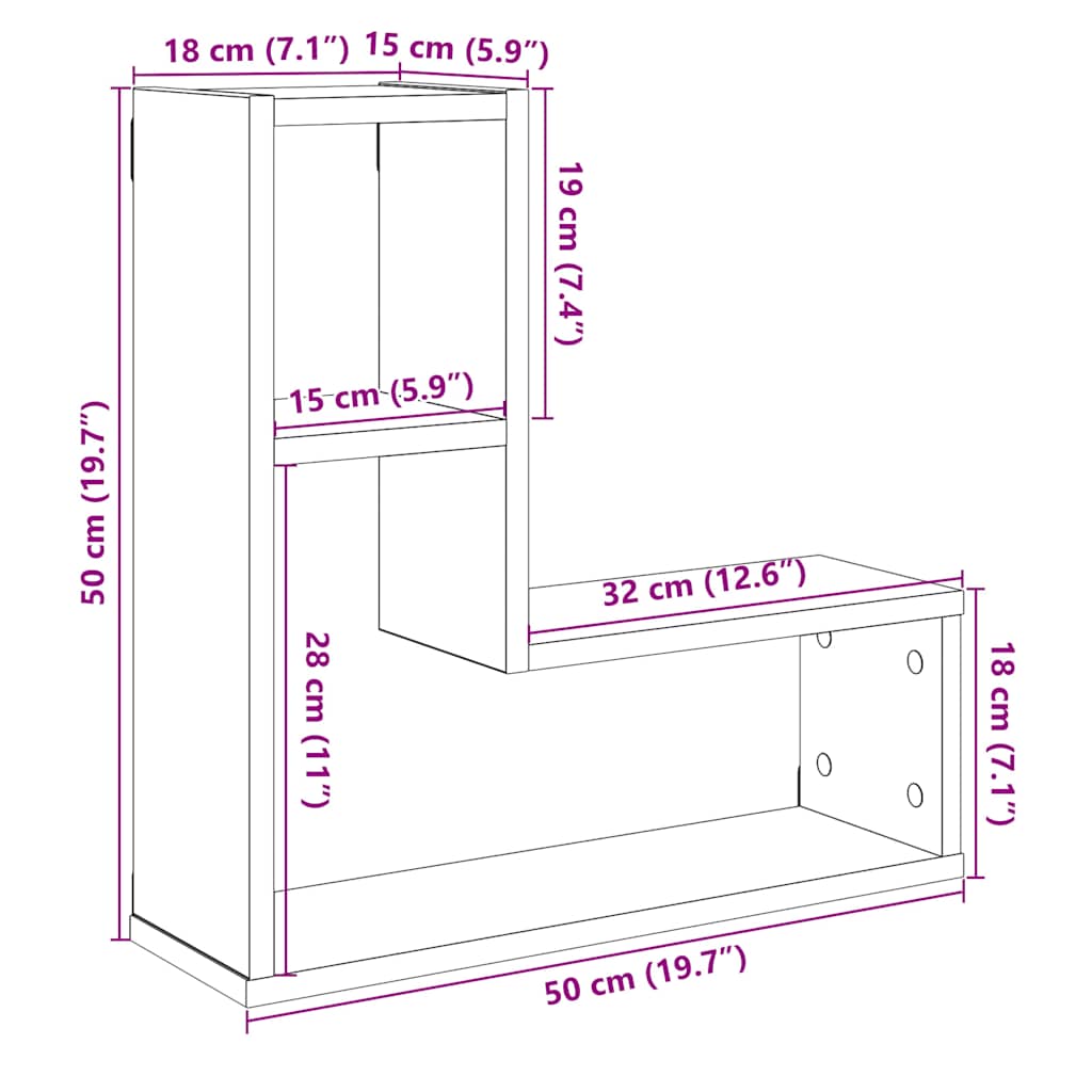 Wandregale 2 Stk. Artisan-Eiche 50x15x50 Holzwerkstoff