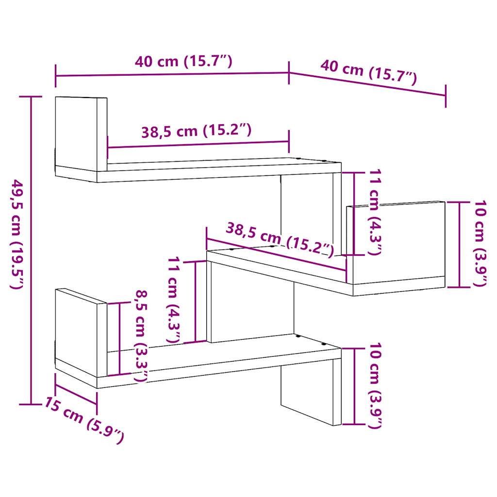 Wand-Eckregale 2 Stk. Altholz-Optik 40x40x49,5 Holzwerkstoff