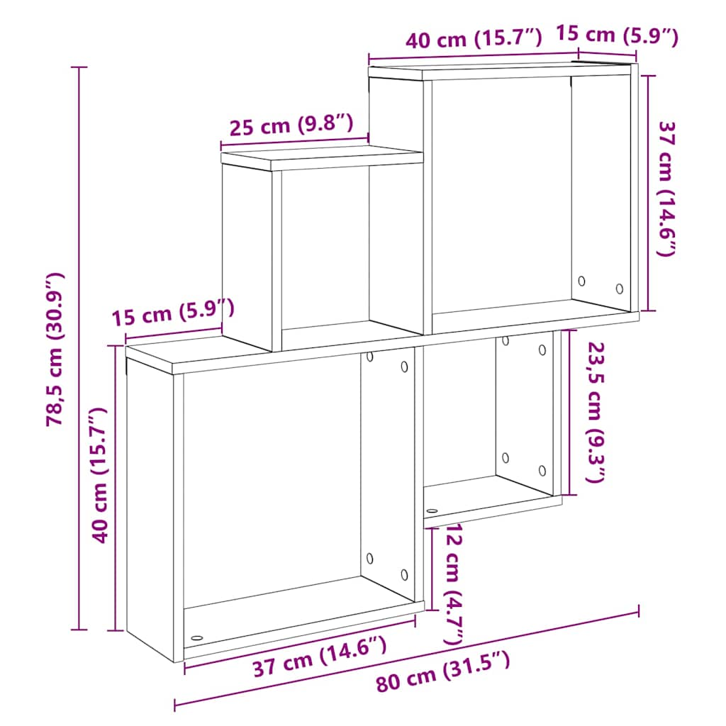 Wandregal Altholz-Optik 80x15x78,5 cm Holzwerkstoff