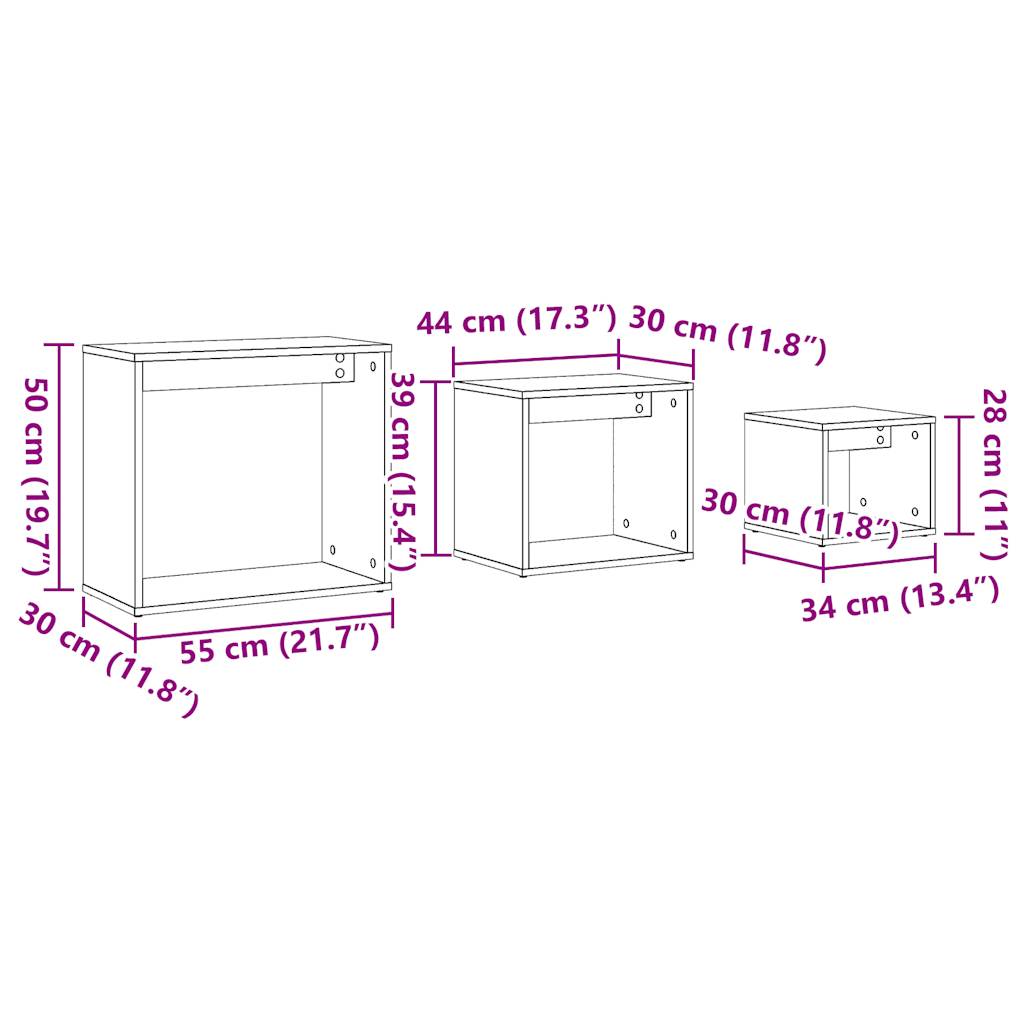 Satztische 3 Stk. Artisan-Eiche Holzwerkstoff