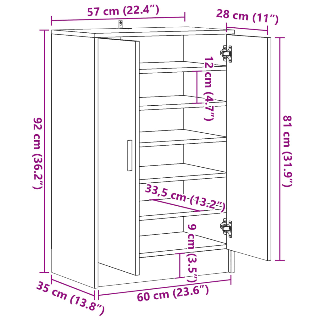 Schuhschrank Altholz-Optik 60x35x92 cm Holzwerkstoff