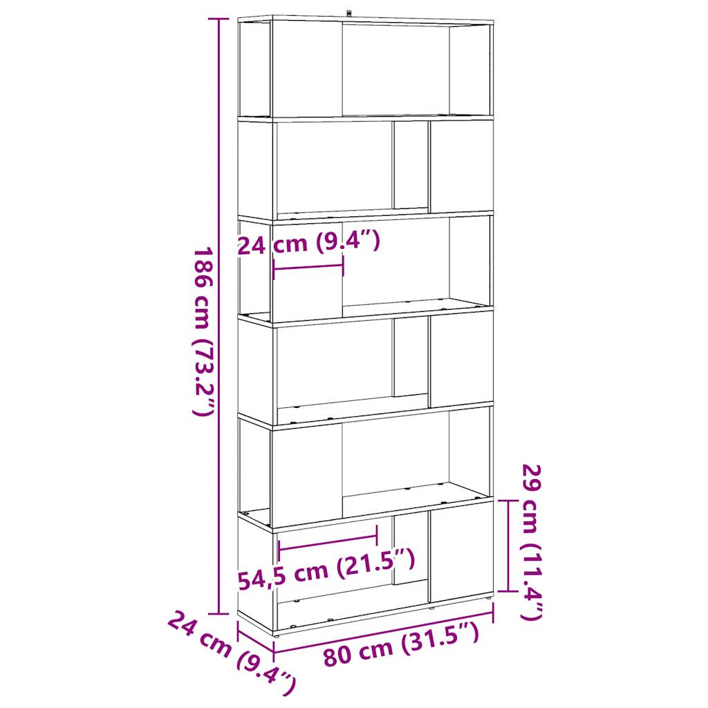 Bücherregal/Raumteiler Altholz-Optik 80x24x186 cm