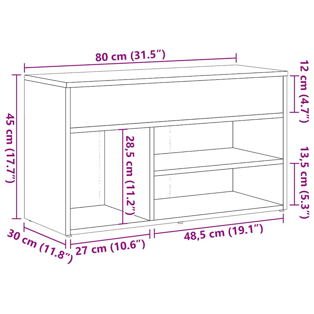 Schuhbank Altholz-Optik 80x30x45 cm Holzwerkstoff