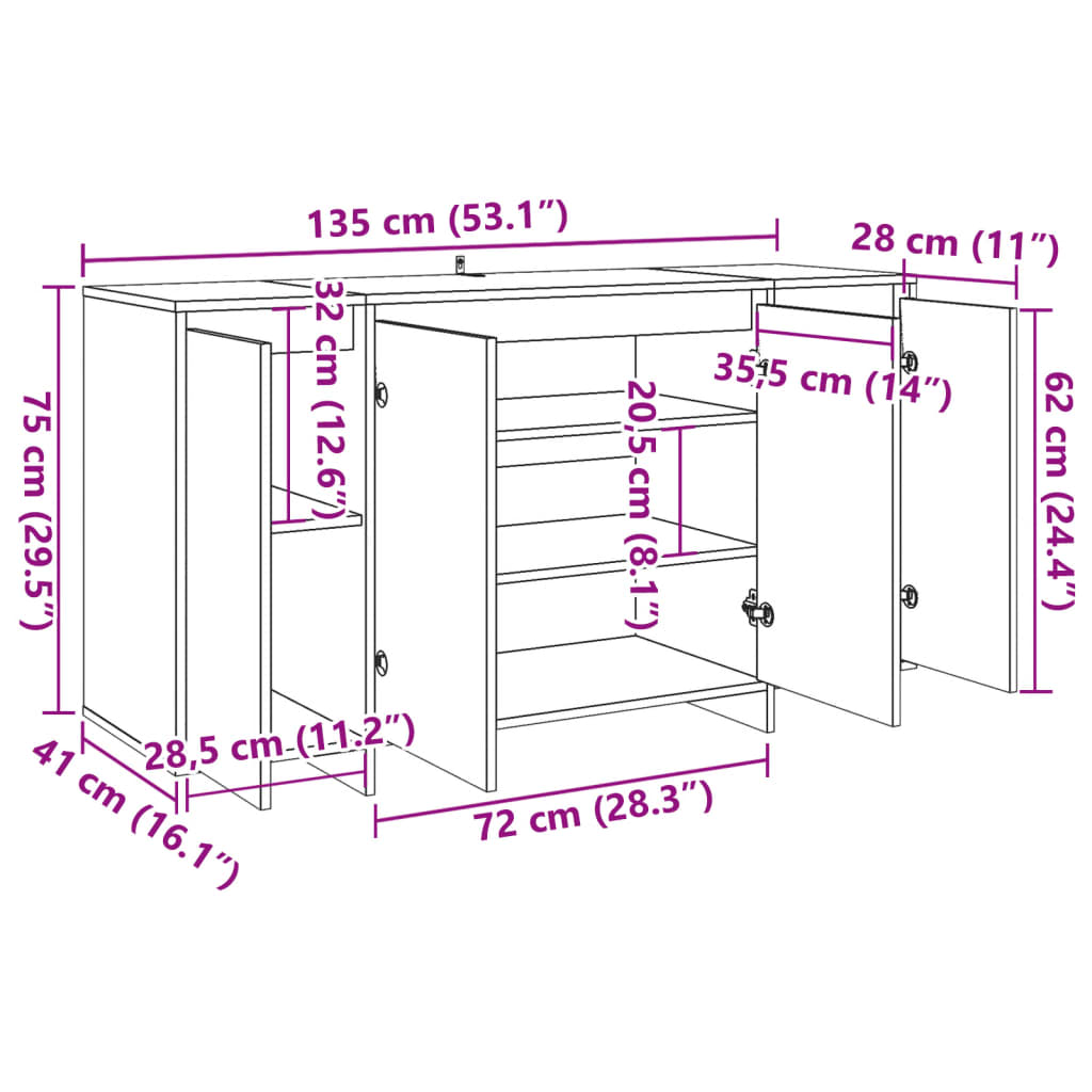 Sideboard Altholz-Optik 135x41x75 cm Holzwerkstoff