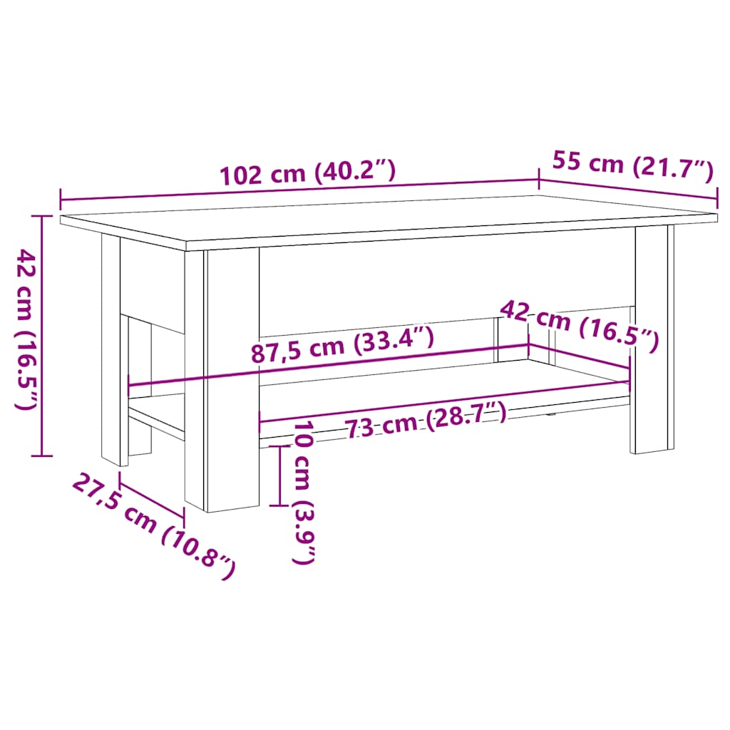 Couchtisch Altholz-Optik 102x55x42 cm Holzwerkstoff