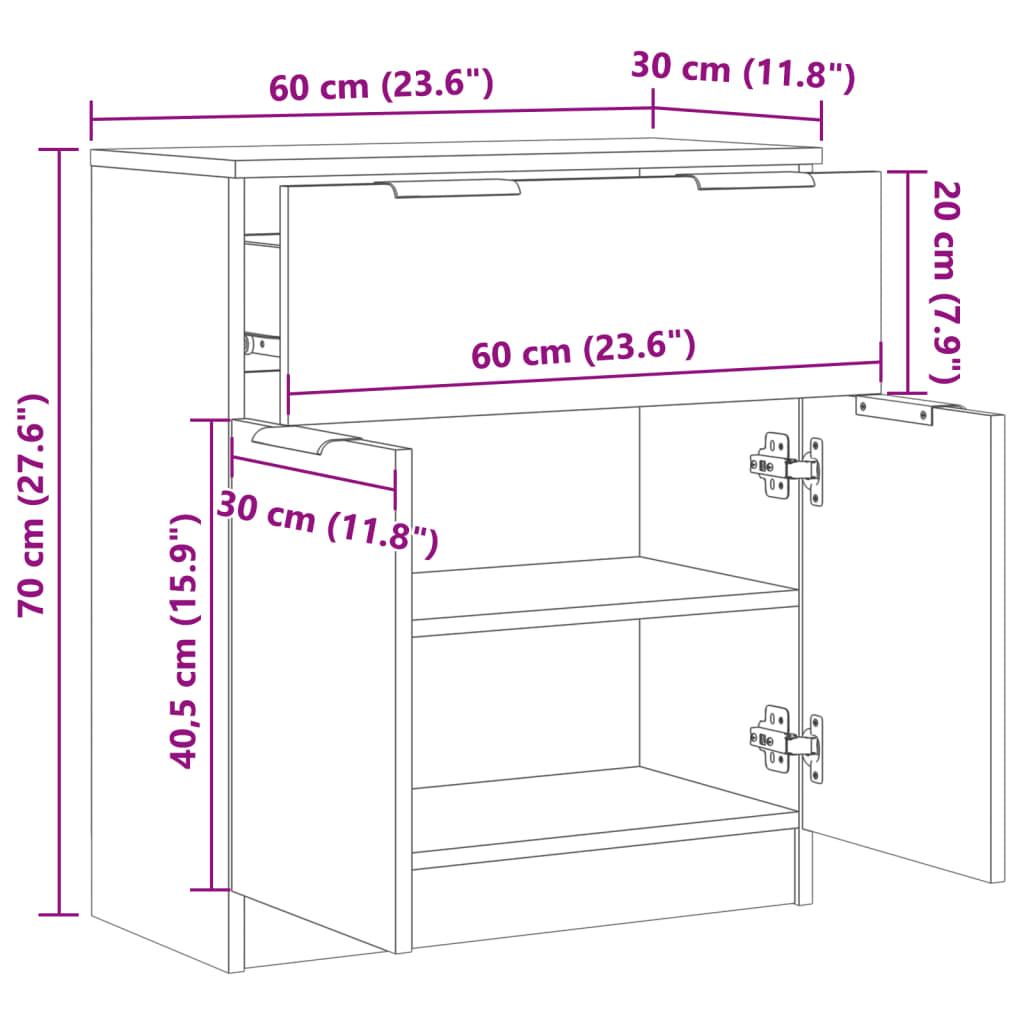 Sideboard Artisan-Eiche 60x30x70 cm Holzwerkstoff