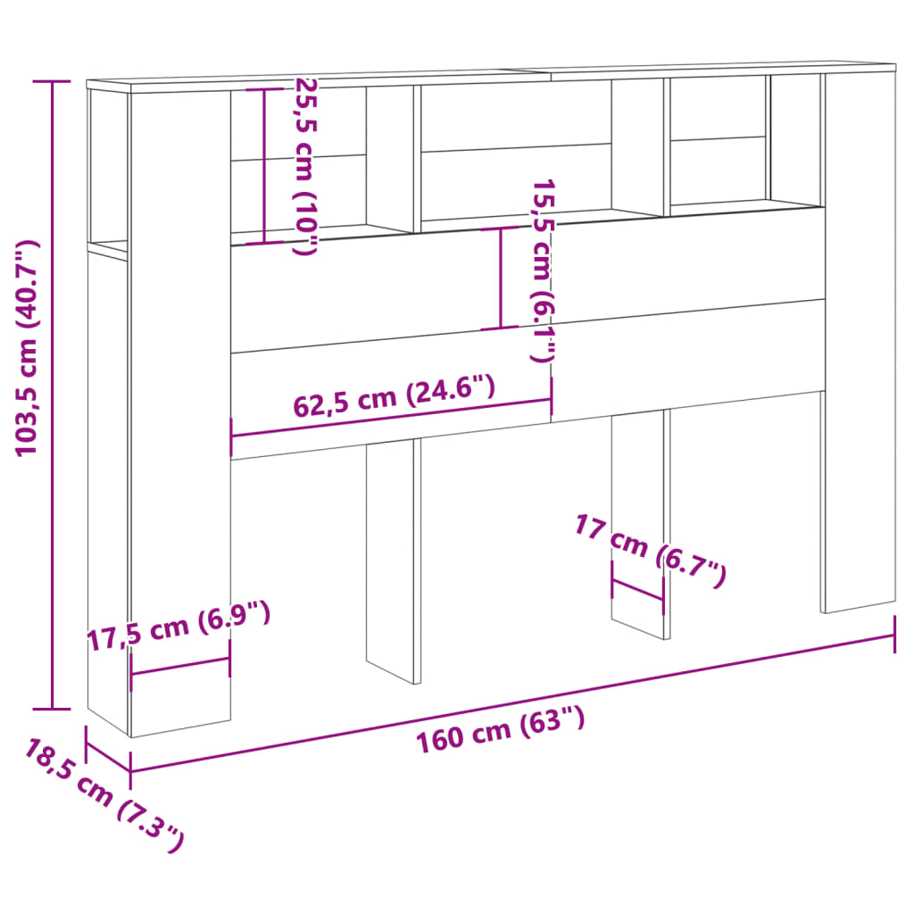 Kopfteil mit Stauraum Altholz-Optik 160x18,5x103,5 cm