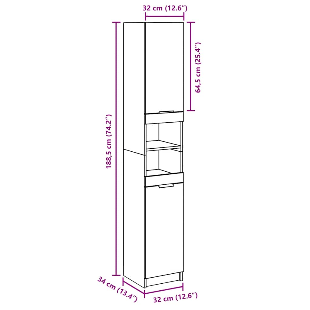 Badschrank Artisan-Eiche 32x34x188,5 cm Holzwerkstoff