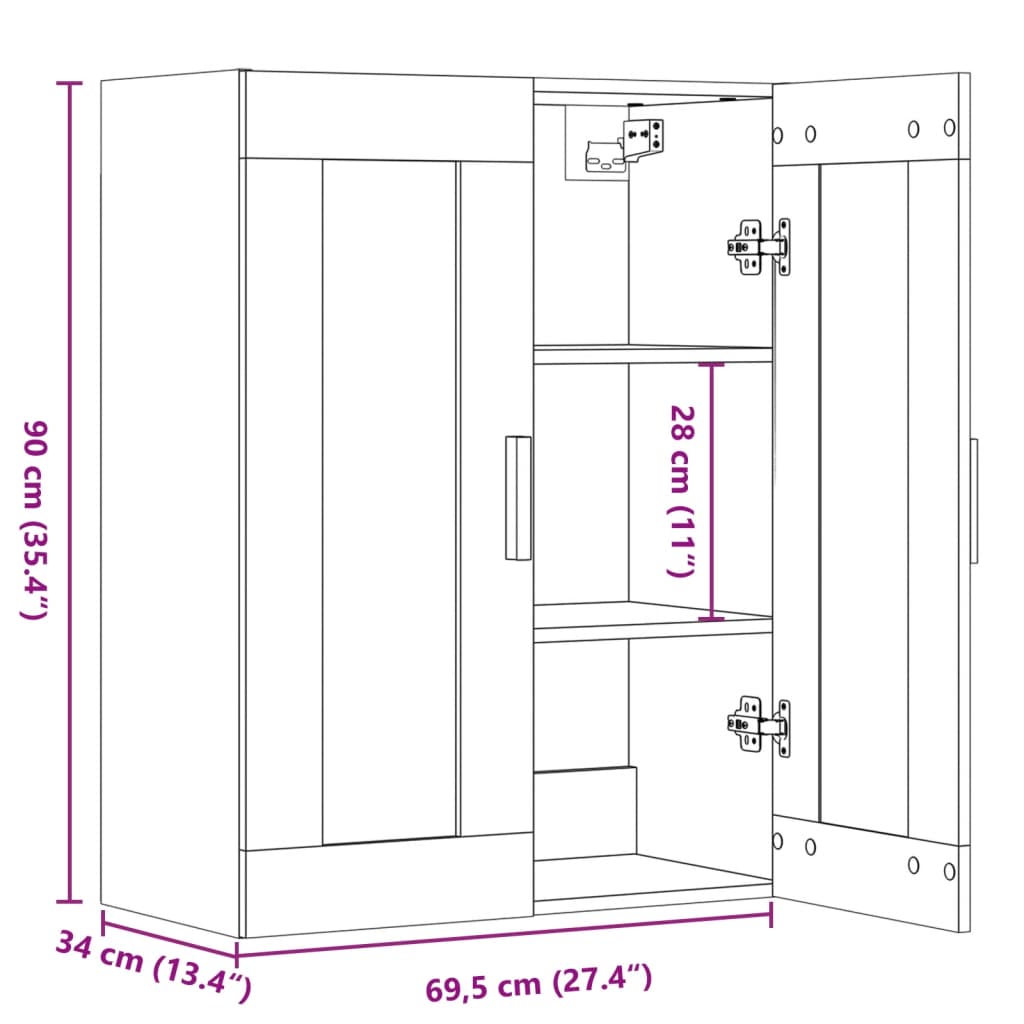 Hängeschrank Altholz-Optik 69,5x34x90 cm