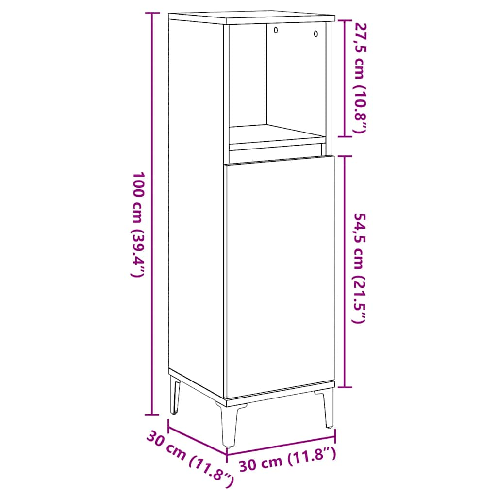 Badschrank Betongrau 30x30x100 cm Holzwerkstoff