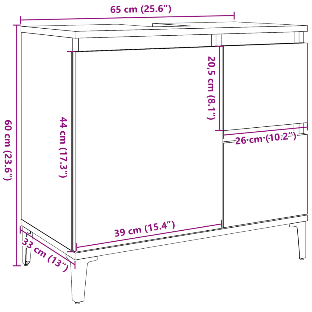 Waschbeckenunterschrank Betongrau 65x33x60 cm Holzwerkstoff