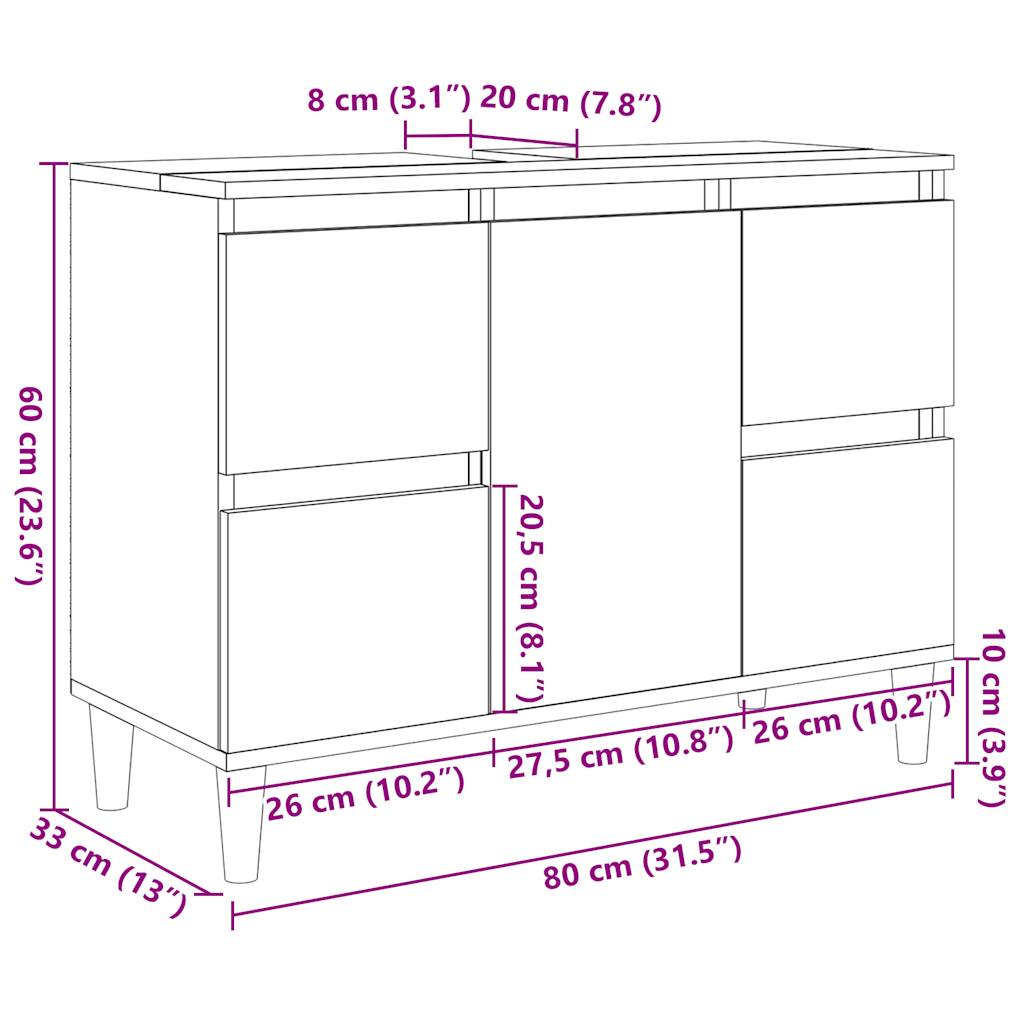 Waschbeckenunterschrank Betongrau 80x33x60 cm Holzwerkstoff