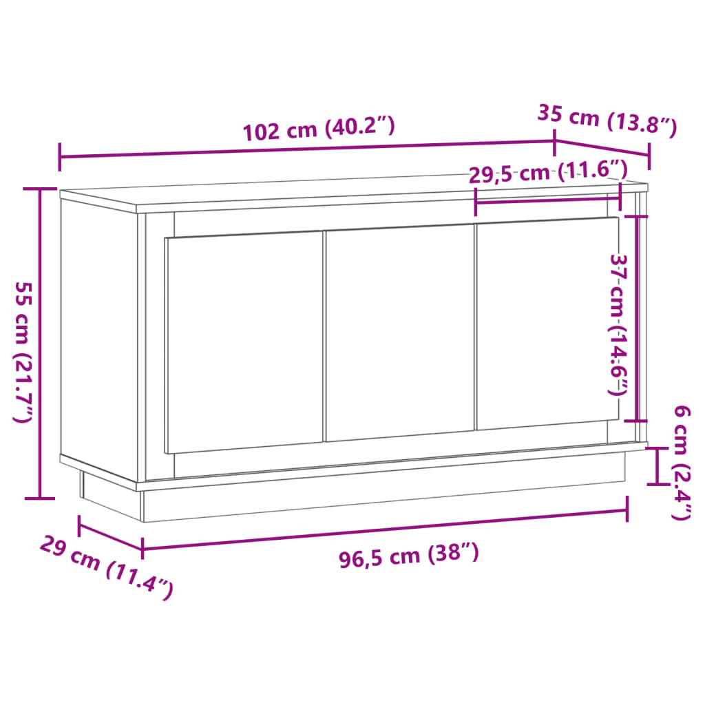 Sideboard Artisan-Eiche 102x35x55 cm Holzwerkstoff