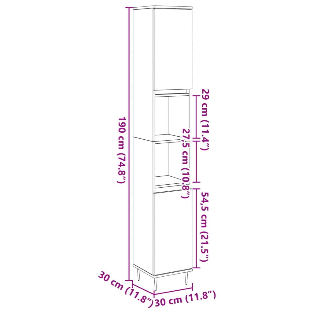 Badschrank Artisan-Eiche 30x30x190 cm Holzwerkstoff