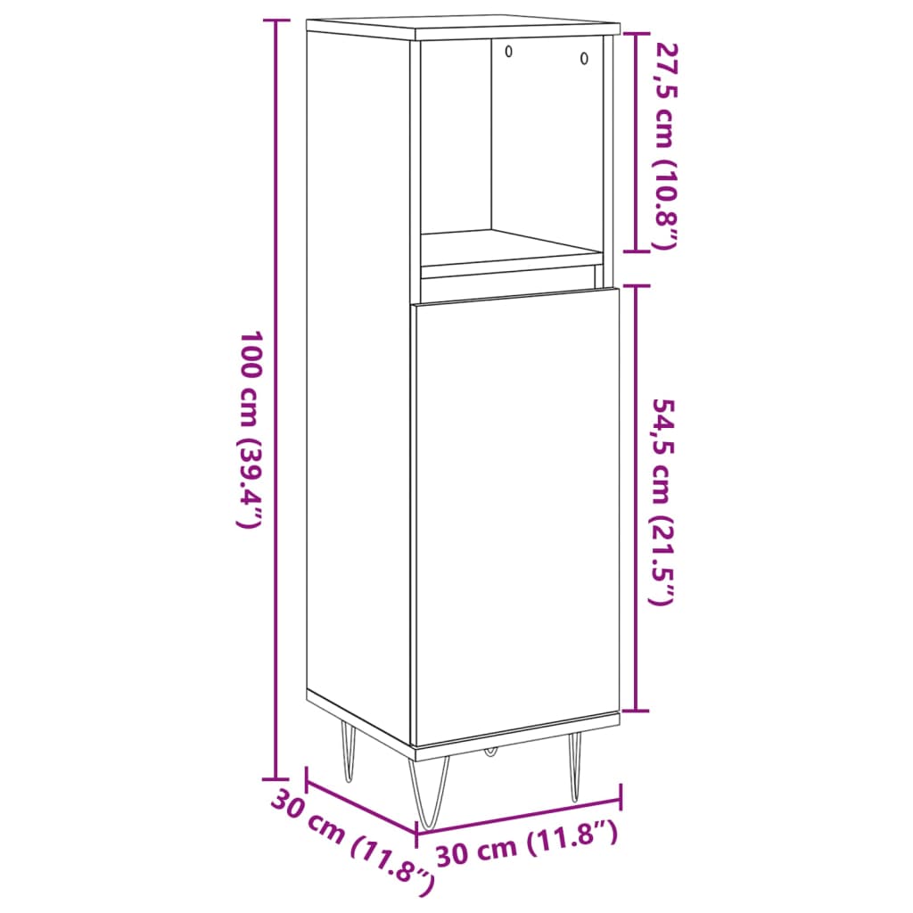 Badschrank Betongrau 30x30x100 cm Holzwerkstoff