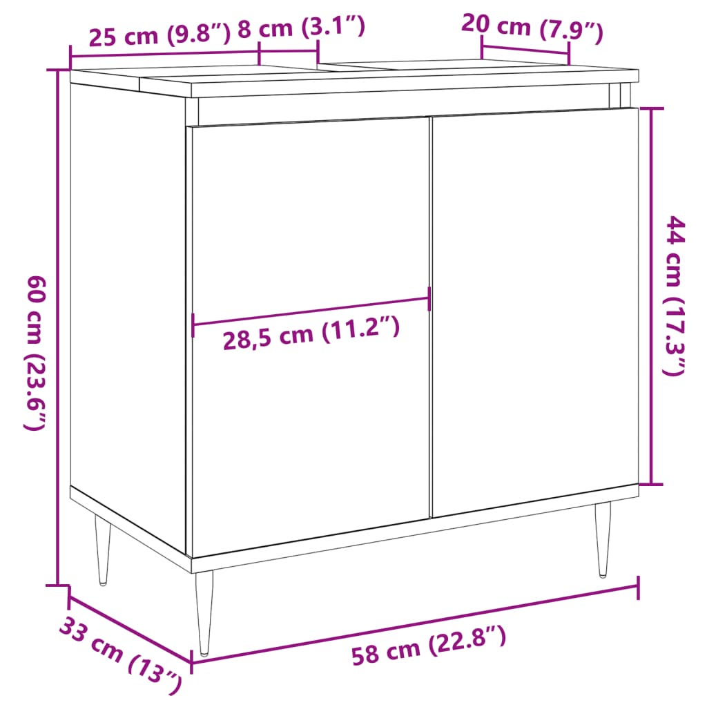 Badschrank Betongrau 58 x 33 x 60 cm Holzwerkstoff