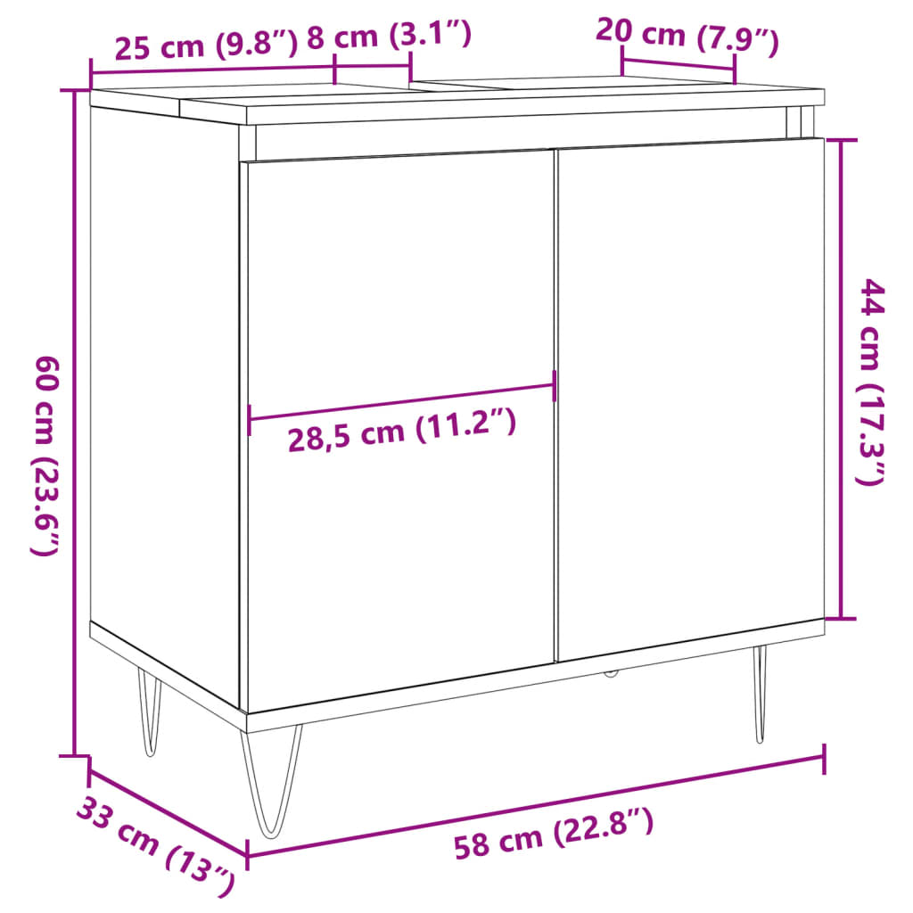 Badschrank Betongrau 58 x 33 x 60 cm Holzwerkstoff