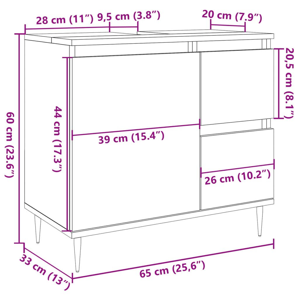 Badschrank Betongrau 65x33x60 cm Holzwerkstoff