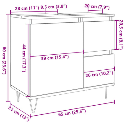 Waschbeckenunterschrank Betongrau 65x33x60 cm Holzwerkstoff