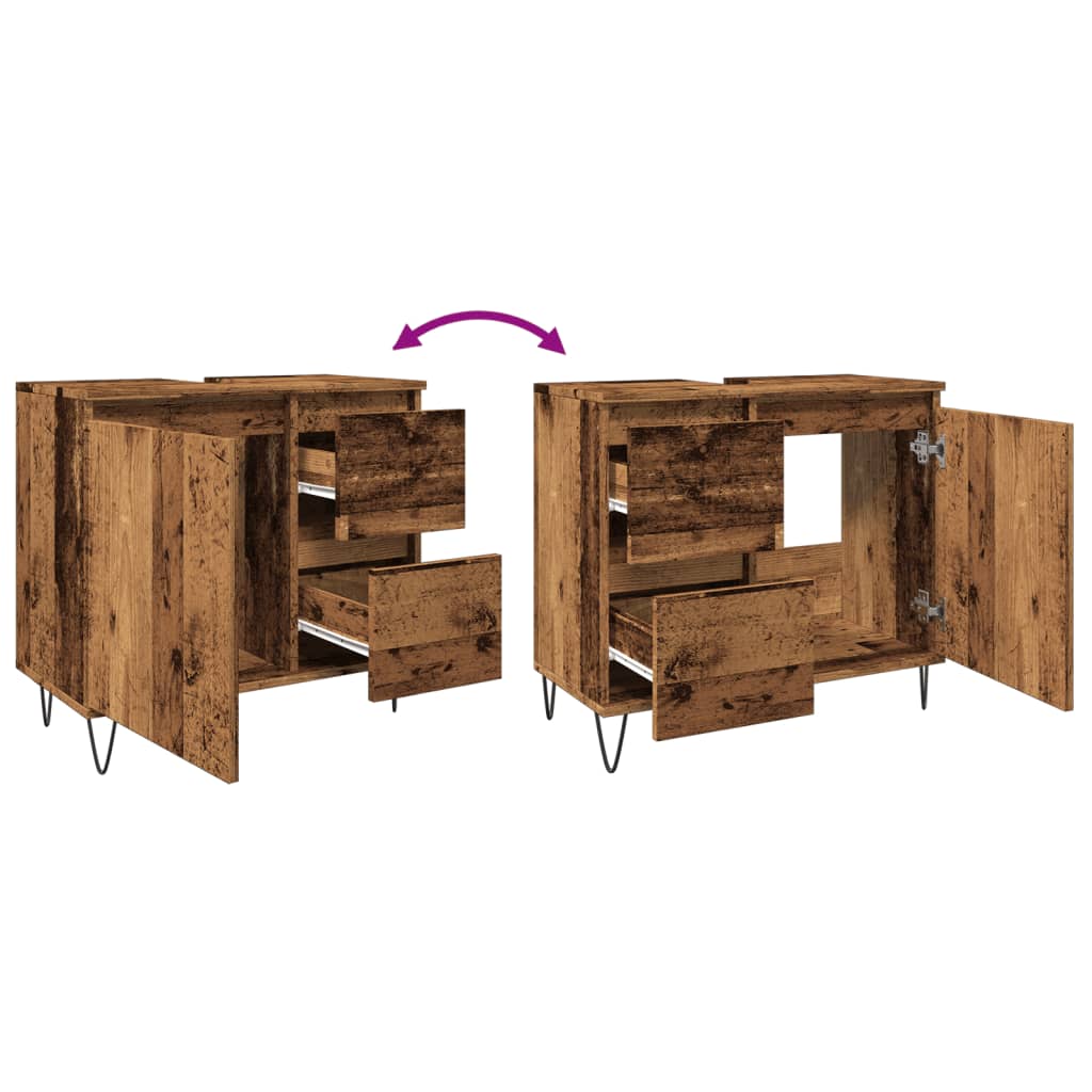 Waschbeckenunterschrank Altholz-Optik 65x33x60 cm Holzwerkstoff