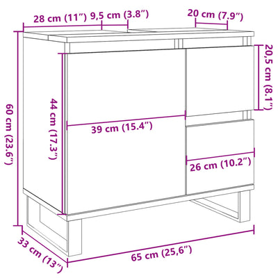 Waschbeckenunterschrank Betongrau 65x33x60 cm Holzwerkstoff