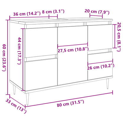 Badschrank Betongrau 80x33x60 cm Holzwerkstoff