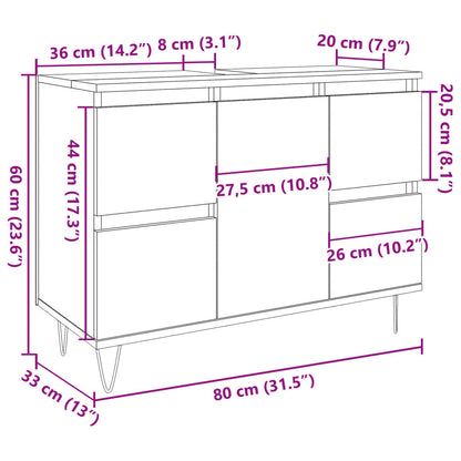 Badschrank Betongrau 80x33x60 cm Holzwerkstoff