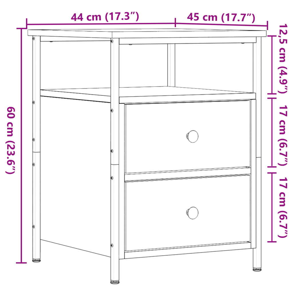 Nachttische 2 Stk. Artisan-Eiche 44x45x60 cm Holzwerkstoff