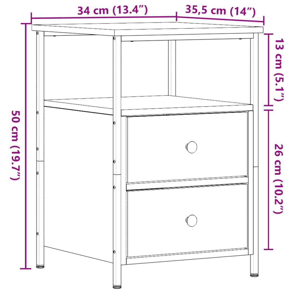 Nachttische 2 Stk. Artisan-Eiche 34x35,5x50 cm Holzwerkstoff