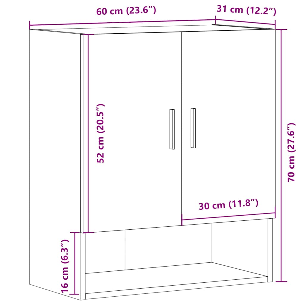 Wandschrank Artisan-Eiche 60x31x70 cm Holzwerkstoff