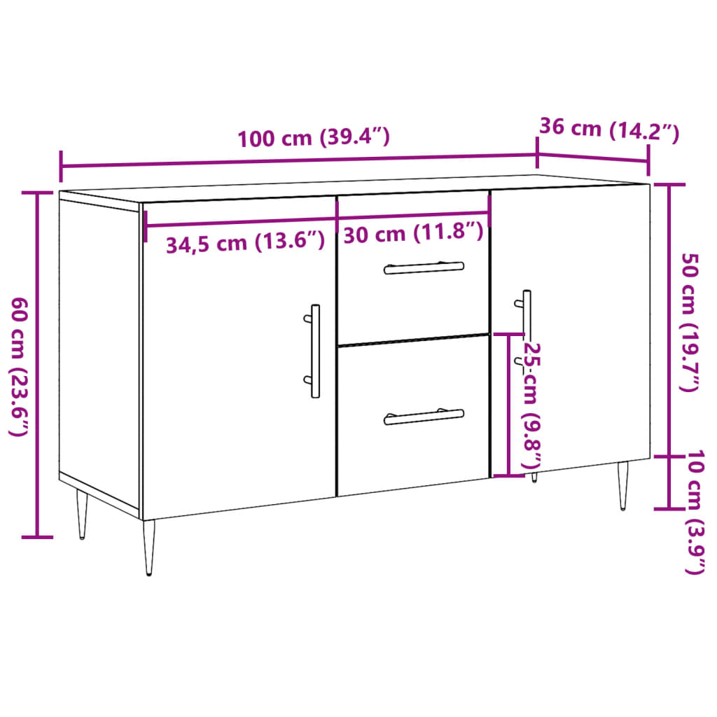 Sideboard Artisan-Eiche 100x36x60 cm Holzwerkstoff