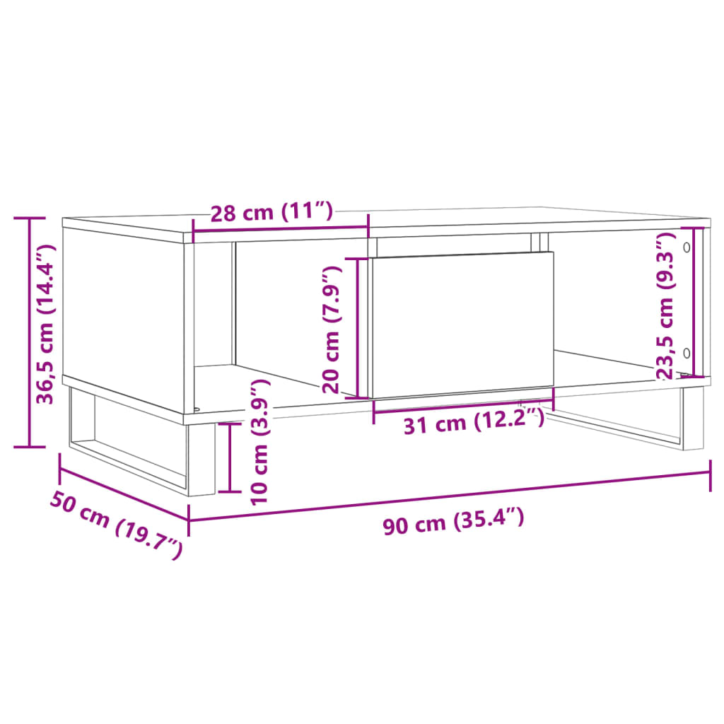 Couchtisch Artisan-Eiche 90x50x36,5 cm Holzwerkstoff