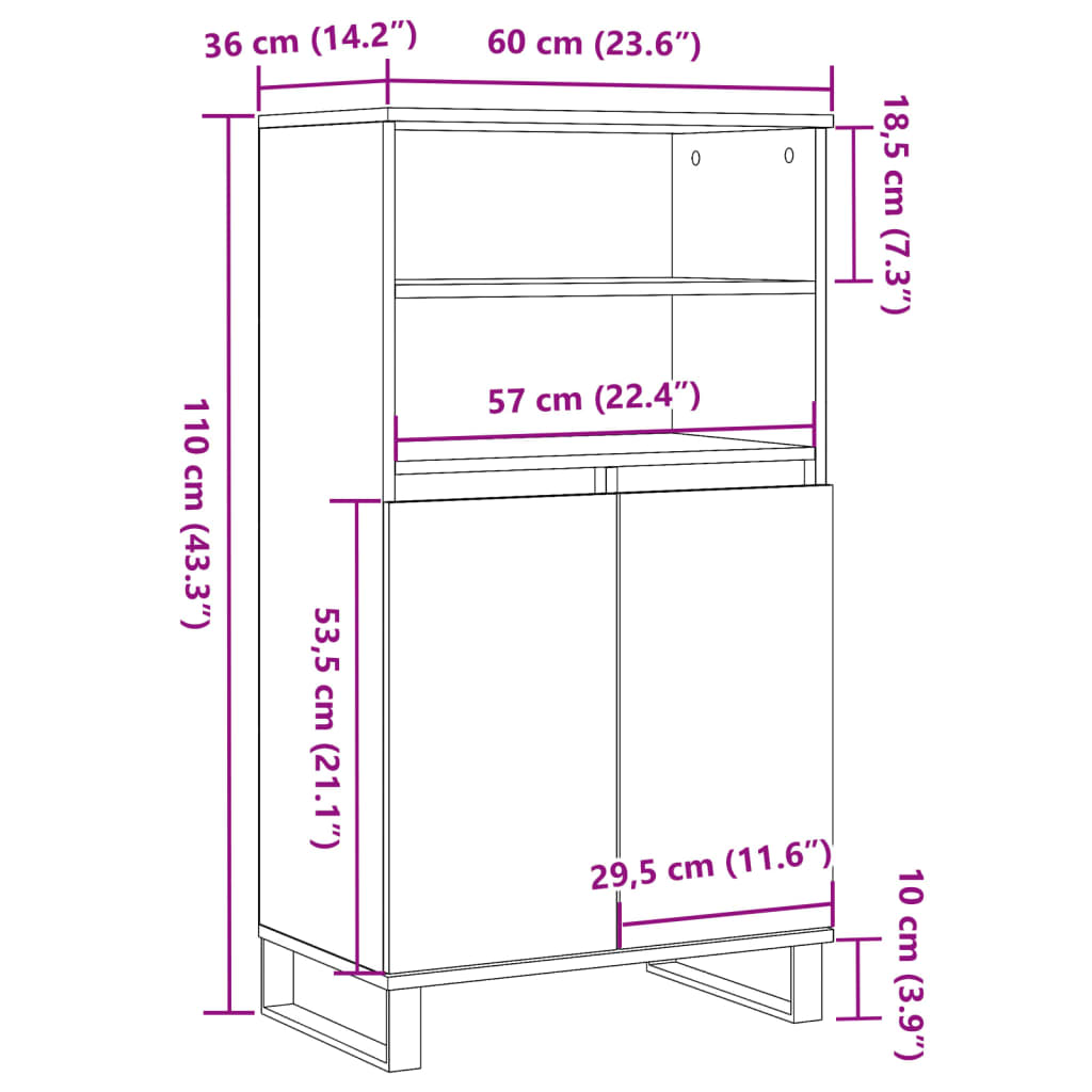 Highboard Altholz-Optik 60x36x110 cm Holzwerkstoff