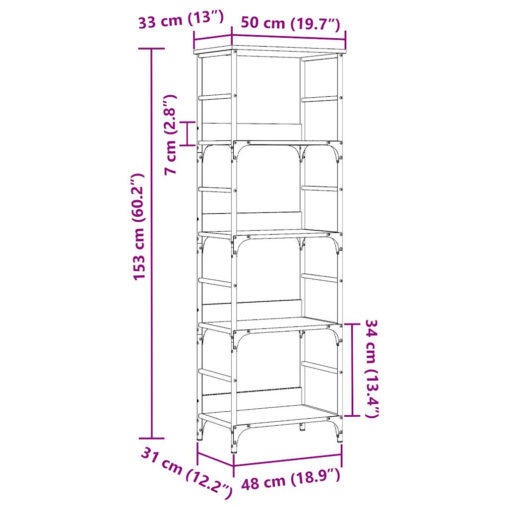 Bücherregal Artisan-Eiche 50x33x153 cm Holzwerkstoff