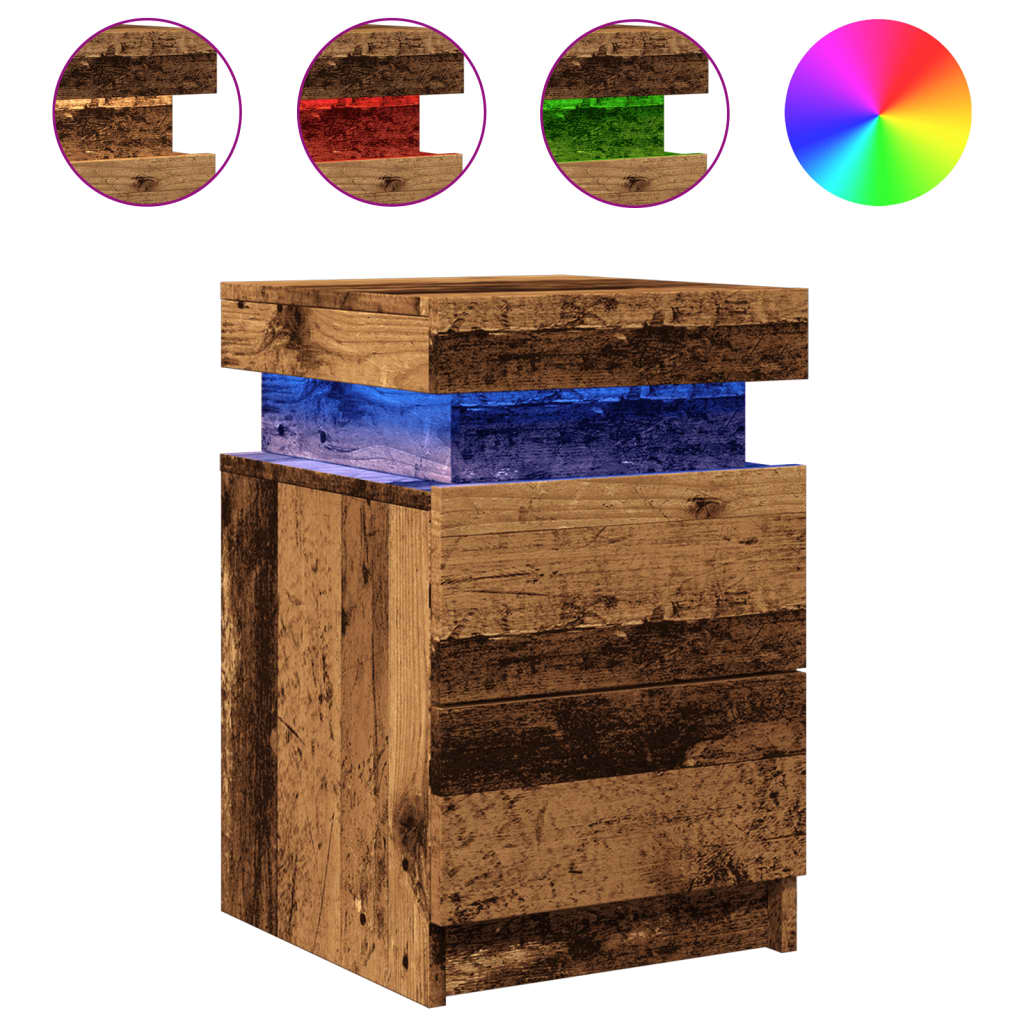 LED-Nachttisch Altholz-Optik 35x39x55 cm Holzwerkstoff