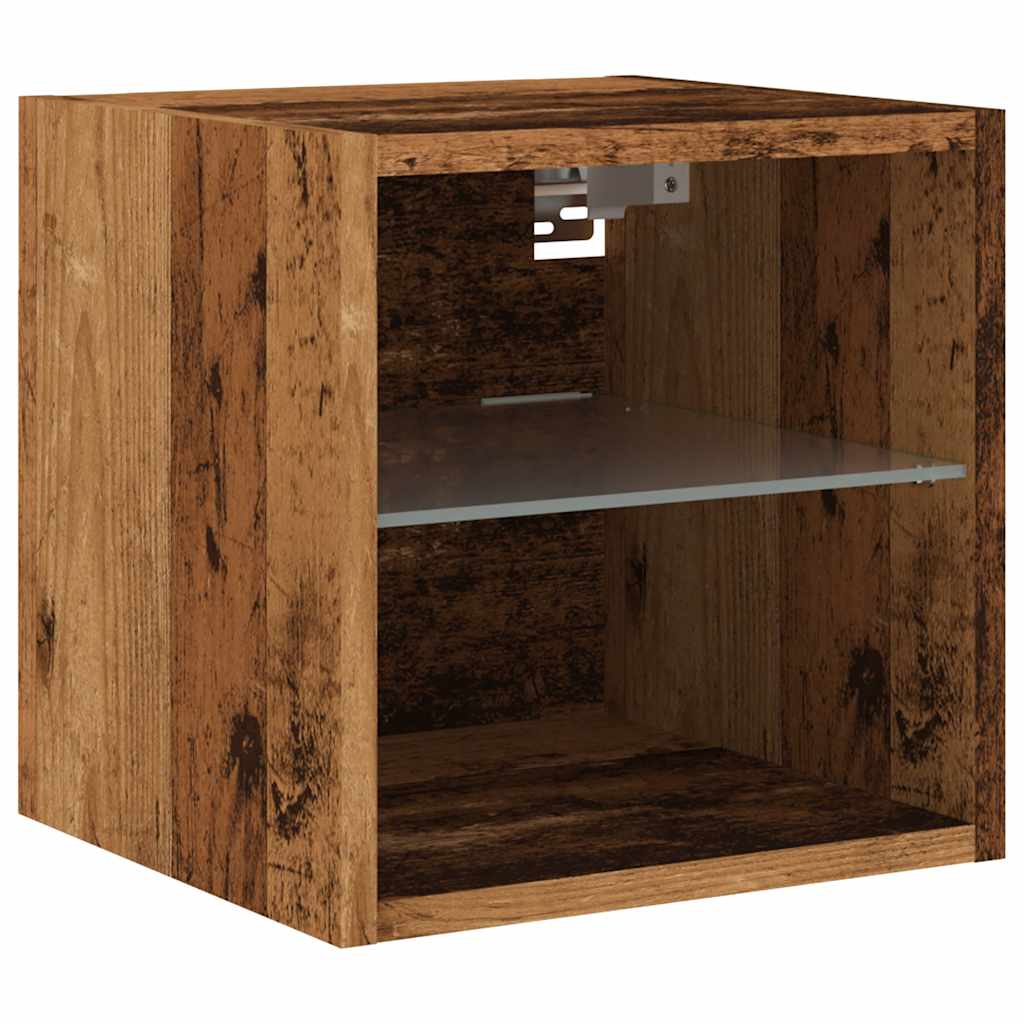 TV-Wandschrank mit LED-Leuchten Altholz-Optik 30x28,5x30 cm