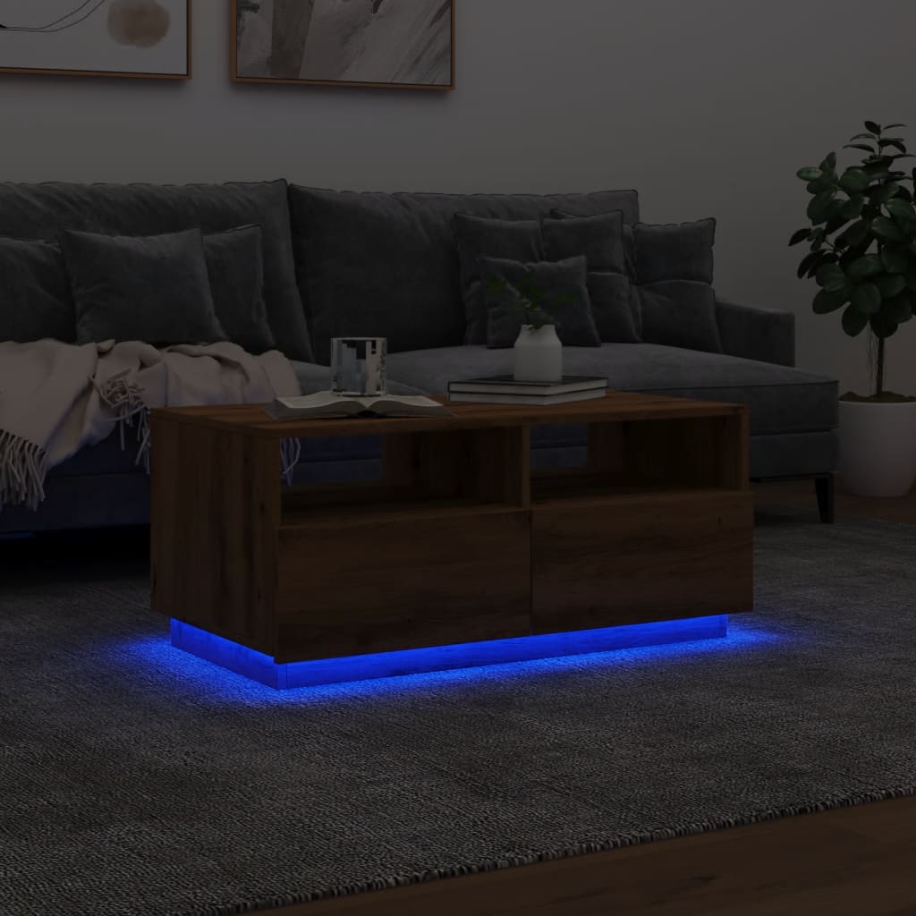 Couchtisch mit LED-Leuchten Artisan-Eiche 90x49x40 cm