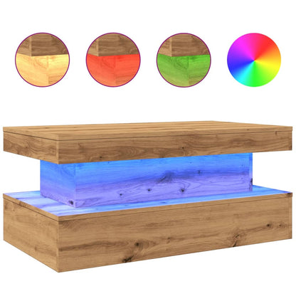 Couchtisch mit LED-Leuchten Artisan-Eiche 90x50x40 cm