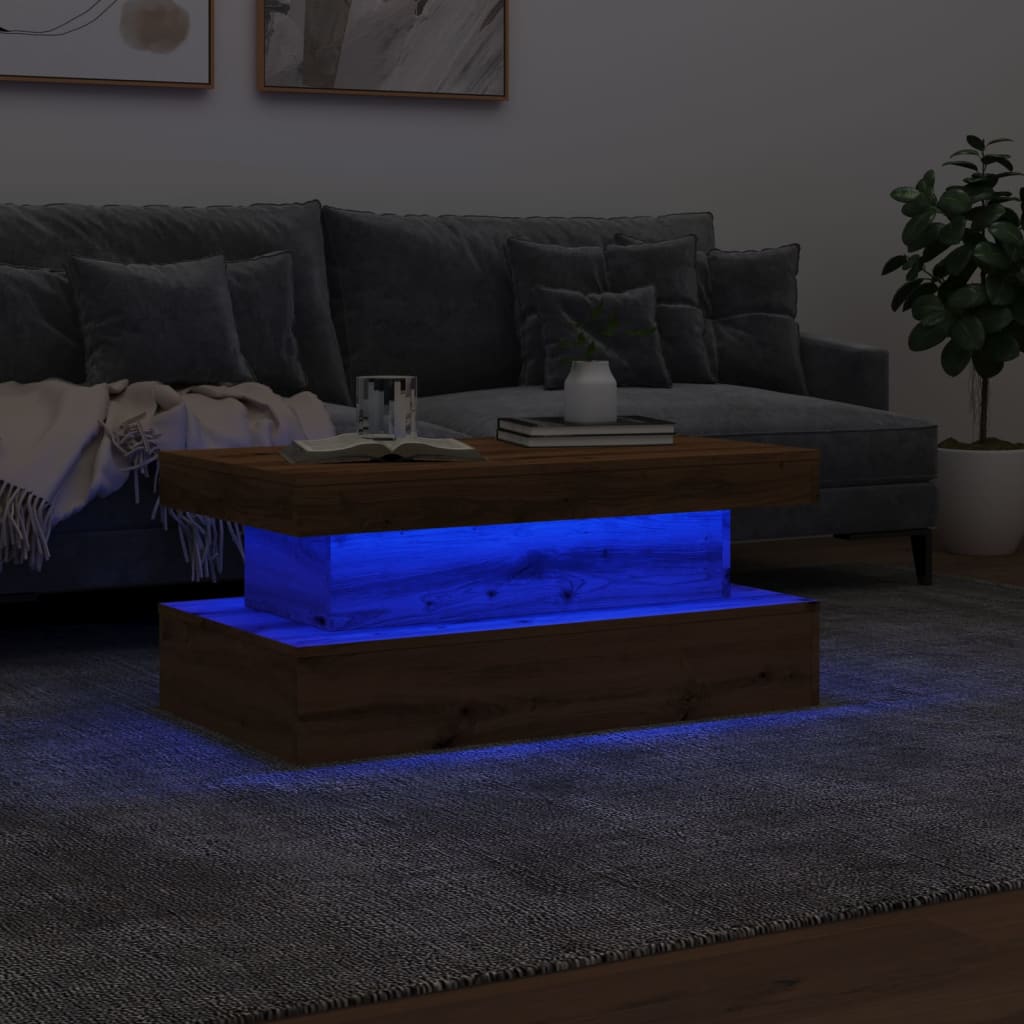 Couchtisch mit LED-Leuchten Artisan-Eiche 90x50x40 cm