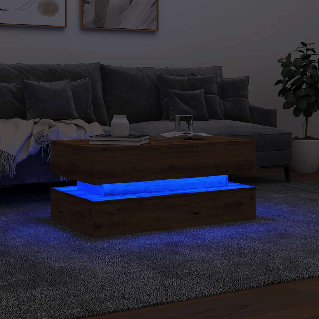 Couchtisch mit LED-Leuchten Artisan-Eiche 90x50x40 cm