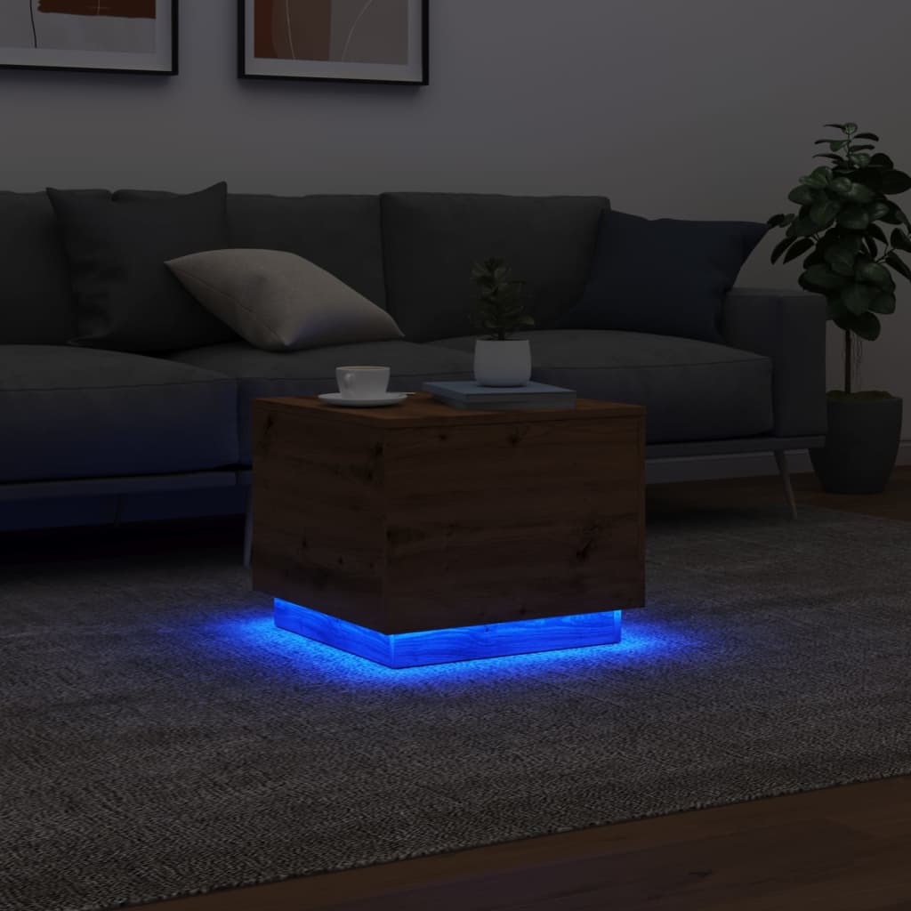 Couchtisch mit LED-Leuchten Artisan-Eiche 50x50x40 cm