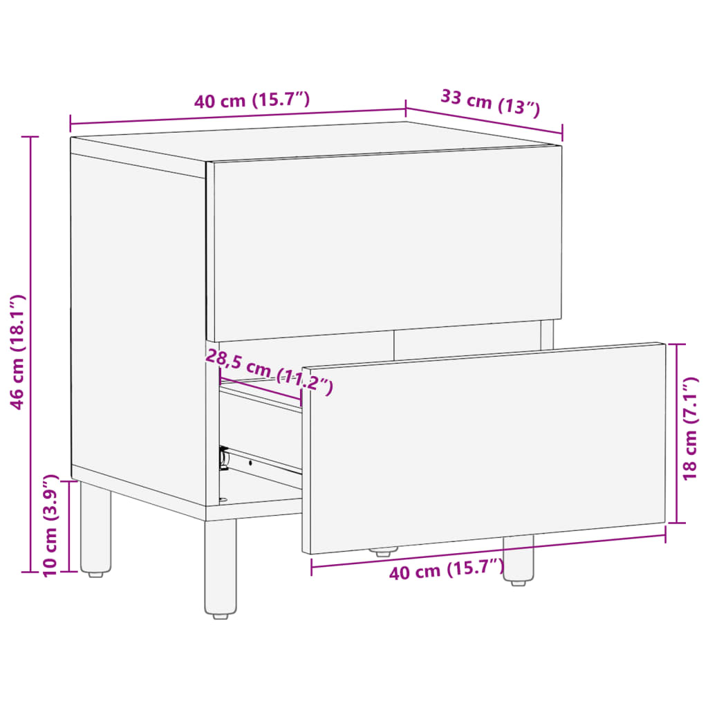 Nachttisch Schwarz 40x33x46 cm Massivholz Mango