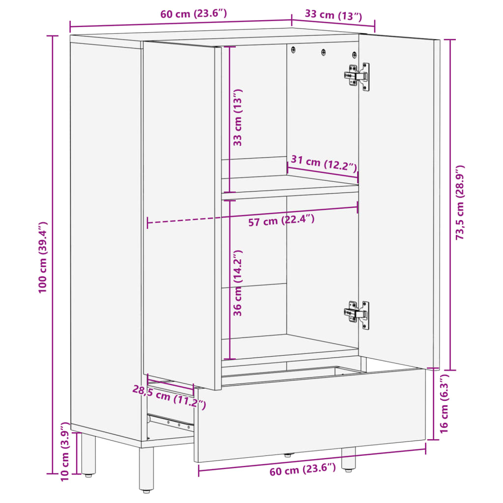 Highboard Schwarz 60x33x100 cm Holzwerkstoff