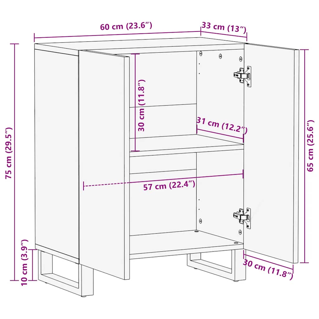 Sideboard Schwarz 60x33x75 cm Massivholz Mango