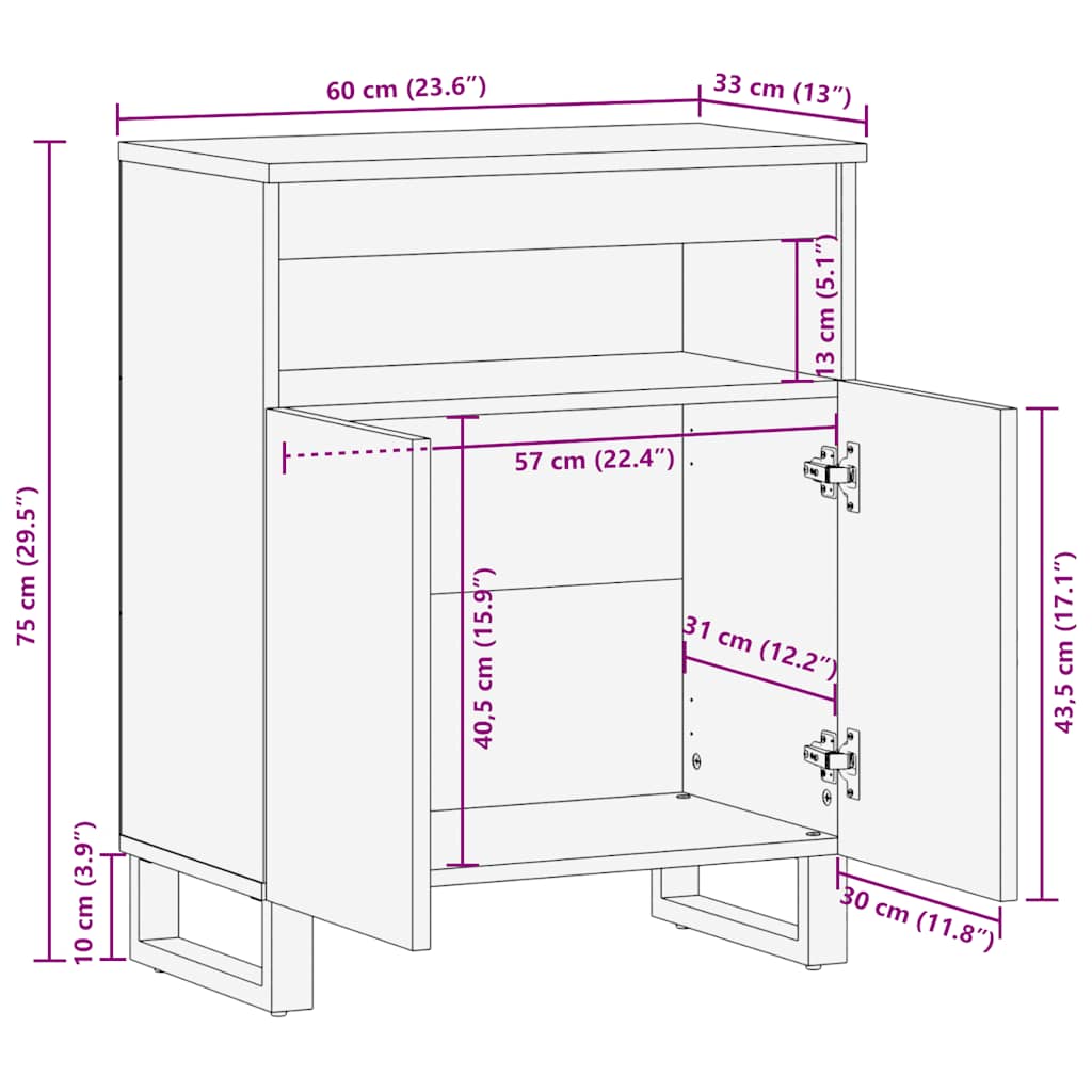 Sideboard Schwarz 60x33x75 cm Massivholz Mango